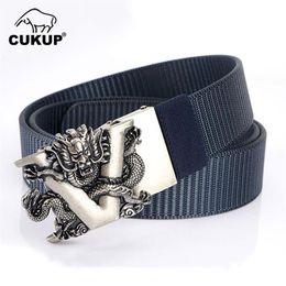 CUKUP Unique Design & V Pattern Buckles Metal Men's Good Quality Nylon & Canvas Belts Men Accessories 3 5cm Width CBCK266262S