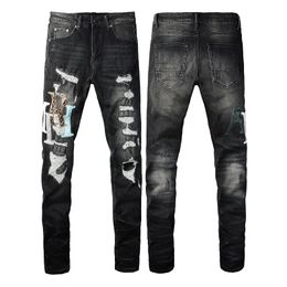 Jeans de grife para homens jeans Pant Ripped Hip High Street Moda High Street Moda Pantalones Vaqueros Para Hombre Bordado de Motocicleta Cermol de praia Fechar