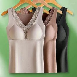Women's Tanks De Rong Winter Integrated Velvet Warm Vest Bottom Top With Chest Cushion Underwear For Women Sleeveless