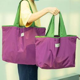 Shopping Bags Large Capacity Drawstring Strap Pocket Washed Supermarket Grocery Bag Portable Storage Foldable Ston ClassicStyleZipper