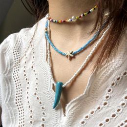 Pendant Necklaces Boho Rainbow Small Beads Choker Necklace Fashion Star Pearl Turquoises Chain For Women DIY Handmade Jewelry257D