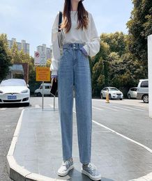 Blue High Waist Jeans Woman Loose Autumn Winter Denim Pants Women Plus Size Jean Trousers Casual Korean Straight Women039s6330802