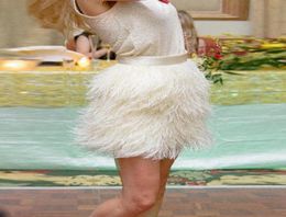 Skirts Extra Full High Waisted Feather Ostrich Short Ivory Beige Long Zipper Style Customized7144703