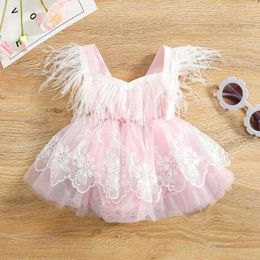 Dresses Girl Dresses Infant Baby Princess Romper Dress Cute Sleeveless Feather Tassel Lace Embroidered Tulle Tutu For Birthday Party 024M