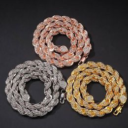 Mens 9mm Iced Out Rope Chain Crystal Rhinestone Gold Silver Rose Gold Chain Necklace 18inch-24inch Hiphop Jewelry261z
