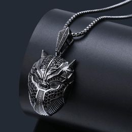 Iced Out Cartoon Black Mask Pendant Necklace Micro Paved Black Zircon Men Women Charm Jewelry Gift254A