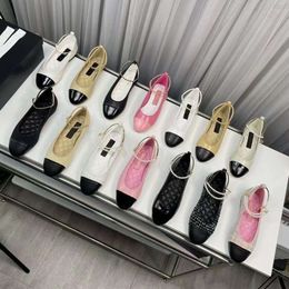 10A 10A Dress shoes designer Ballet shoe Spring Autumn Pearl Gold Chain fashion new Flat boat shoe Lady Lazy dance Loafers Black women SHoes size 344142 With box Leathe