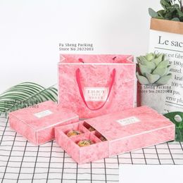 Gift Wrap 25.9X19.1X5.7Cm 100Pcs Pink Marble Paper Box Cookie Candy Storage Boxes Packaging Wedding Christmas Use Drop Delivery Home Otmjr