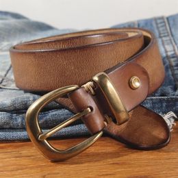 Belts Women's Handmade Retro Strap Casual Brass Pin Buckle Genuine Leather Belt Women Designer For JeansBelts223Y