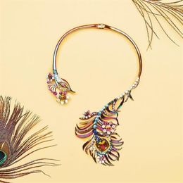 2020 New Design 7 Colors Elegant Crystal Peacock Choker Necklace Torques women Party Evening Luxury Fashion Jewelry Accessories247j