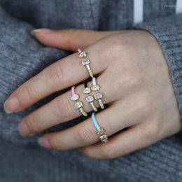 Cluster Rings Geometric Tear Drop Rectangle CZ Enamel Eternity Band Stacking Open Adjusted Women