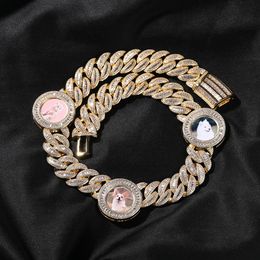DIY Custom Round Memory Photo Pendant Cuban Bubble Link Chain 18K Real Gold Plated Necklace Jewelry