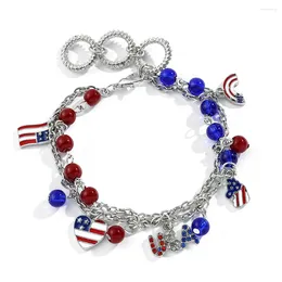 Charm Bracelets American Flag Fashion Charms Bracelet Red Blue Crystal Beads Bangle Jewellery For Trend Hand Accessories Men Women Gifts