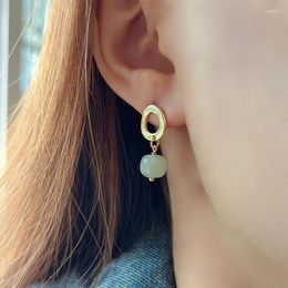 Dangle Earrings Vintage Fashion Hetian Jade Stud For Women Pearl Green Stone Earring Women's Simple Round Jewellery