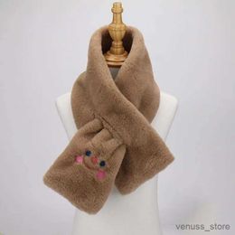 Scarves Wraps Korean Faux Rabbit Fur Thicken Collar Cross Plush Scarf Women's Winter Outdoor Neck Protection Cute Bear Warm Shl V118