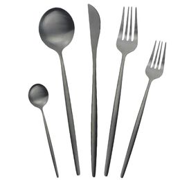 30Pcs Set Black Dinnerware Set 304 Stainless Steel Cutlery Set LNIFE Fork Spoon Dinner Set Western Matte Silverware Flatware T20042801