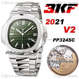 2021 3KF V2 5711 1A-014 A324SC Automatic Mens Watch Green Texture Dial Super Edition Stainless Steel Bracelet Puretime Swiss Movem241r