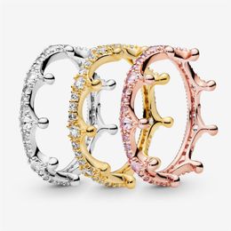100% 925 Sterling Silver Clear Sparkling Crown Rings For Women Fashion Wedding Engagement Ring Jewelry204D