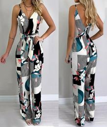 Women039s Jumpsuits Rompers Women Summer Beach Wide Leg Holiday Jumpsuit Ladies Evening Party Sexy Floral Print Sleeveless V1917737