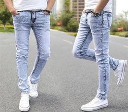 Mens Vintage Slim Fitted Men039s Light Blue Jeans New Fashion Elasticity Skinny Jeans Cool Hip hop Denim Casual Joggers Pants6781725