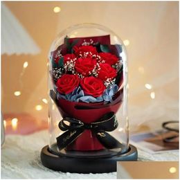 Decorative Objects Figurines Glass Er Soap Flower Gift 520 Mothers Day Couple Romantic Atmosphere Box Small Fragrant Wind Artifici Dhhxo