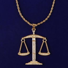 Balance Scales Pendant Full Cubic Zircon Iced Out Men's Hip Hop Rock Jewellery Gold Silver Color169c