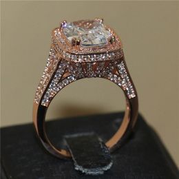 Luxury 925 Sterling Silver and rose gold Filled Pave setting 192PCS AAA CZ setting 8ct square gemstone Rings Iron Tower Wedding Ri1955