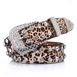 Belts Fashion Women Leopard Rhinestone Inlaid Soft Faux Leather Belt Buckle Waistband235W