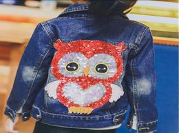 Spring Baby Girl Jeans Coats Clothes Children Clothing Kids Owl Sequins Little Cartoon Girl Design Kids Denim Jackets Coats LJ20115189652