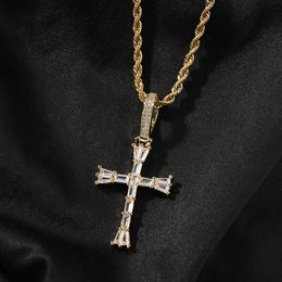 Hip Hop TopBling T Zircon Cross Pendant Necklace Women Men Gift 18k Real Gold Plated Religion Jewelry