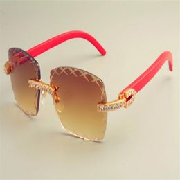 engraved X-shaped lens T8300177-C sunglasses fashion large diamond decorative sunshade pure natural red wooden leg temple sung281f