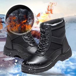 Botas de trabalho ao ar livre inverno quente aço toe sapatos de segurança botas de neve de couro masculino anti esmagamento piercing j2e3