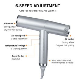 Dryers Frequency Conversion Professional Salon Ionic Hair Dryer Light Weight Strong Wind 6 Speed Negative Ion Bolwdryer with 3 Nozzle