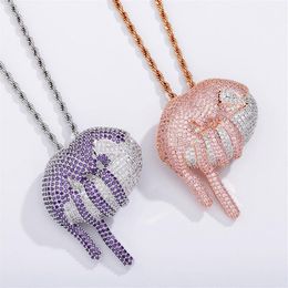 Hip Hop Bicolor Cubic Zirconia Paved Bling Iced Out Sexy Lips Pendants Necklace for Men Fashion Rapper Jewellery Gifts326U