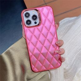 Matte Plating Candy Colour Diamond Lattice Pattern Phone Case For iPhone 15 14 13 12 11 Pro Max Shockproof Hard Back Cover Factory