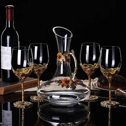 Enamel Colored Crystal Red Wine Cup Set Home European Style Grape Goblet Foreign Wine Cup Decanter Wedding Gift 231222