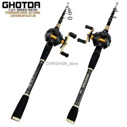 Boat Fishing Rods 1.6-2.4M Telescopic Carbon Fibre Casting Kit Spinning Fishing Rod Left/Right Hand 17+1BB Gear Ratio Baitcasting Spinning ReelsL231223