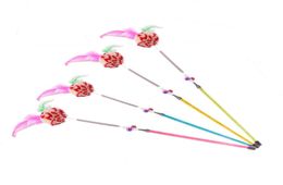 Cat Toy Cute Funny Cat Rod Colourful Teaser Wand Steel Wire Plastic Cats Interactive Stick Pet Toys Ball Cat Supplies Whole VT02308030