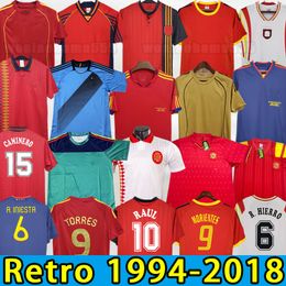 Maglie da calcio retrò Spagna Raul Xavi Alonso Fabregas Caminero Iniesta Puyol Pique David Villa Torres Guerrero Guardiola 98 99 1994 1996 2002 2008 2010 18 1988