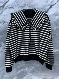 Women's Hoodies Spring 2023 Black And White Striped Ruffled Doll Collar Detachable Women Top Basic Sweatshirt