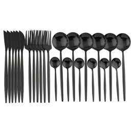 24pcs Black Dinnerware 18 10 Stainless Steel Cutlery Fork LNIFE Spoon Tableware Flatware Silverware Set Gift Box 201130274S