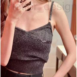 Women's Tanks & Camis designer luxury crop Knitted Sling Black Double C Gold Thread Tank Top Sexy Bottom Wear 2023 Summer New Product 6A8A
