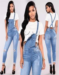 New Woman Overalls Jeans Fashion Cuffs Capris Denim Jeans Ripped Casual sexy bodysuit Shopping8215127