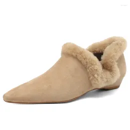 Dress Shoes Sheep Suede Sexy And Fashionable Women's Single Shoe With Pointed Toe Low Heel Warm To Wear In Comfortable Flat