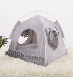 Soft Nest Kennel Bed Cave House Sleeping Bag Mat Pad Tent Pets Winter Warm Cosy Beds SXL 2 Colours Pet Bed For Cats Dogs8265252