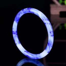 Xinjiang an Fine Circle Bangle Natural Color Jade Floating Blue Flower Bracelet280Z