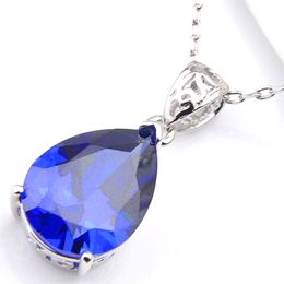 10Pcs Luckyshine Excellent Shine Water Drop Swiss Blue Topaz Cubic Zirconia Gemstone Silver Pendants Necklaces for Holiday Wedding343f
