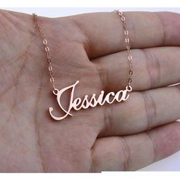 Rose Gold Silver Colour Personalised Custom Name Pendant Necklace Customised Cursive Nameplate Statement Necklace Handmade Birthday249N