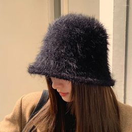 Berets Bucket Hat Lmitation Mink Hair Fisherman Cover Basin Simple Knit Autumn And Winter Warm Casual Easy To Match