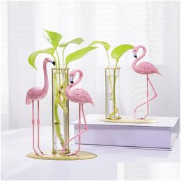 Vases Flamingo Shape Decoration For Girls Hydroponic Plant Container Tabletop Ornament Iron Flower Glass Livingroom Home Decorvases Dhjhg